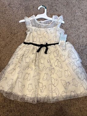Cat & Jack White Ghost Print Tulle Dress with Black Waistband